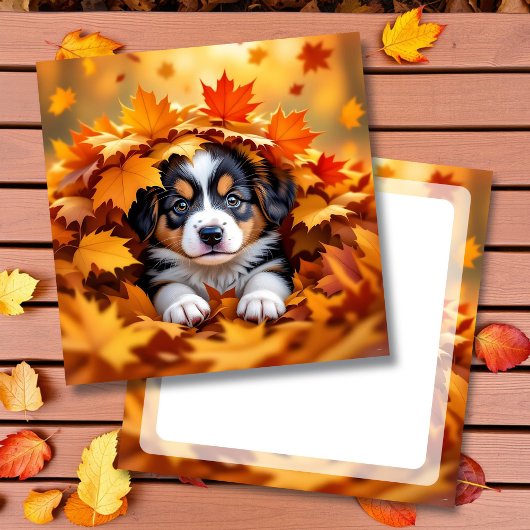 Cute Puppy Dog in Fall Leaves ノートカード