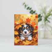 Cute Puppy Dog in Fall Leaves ポストカード (スタンド正面)