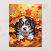 Cute Puppy Dog in Fall Leaves ポストカード (正面)