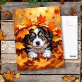 Cute Puppy Dog in Fall Leaves ポストカード