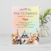 Cute Puppy Dog Pawty Kids Birthday Party 招待状 (スタンド正面)