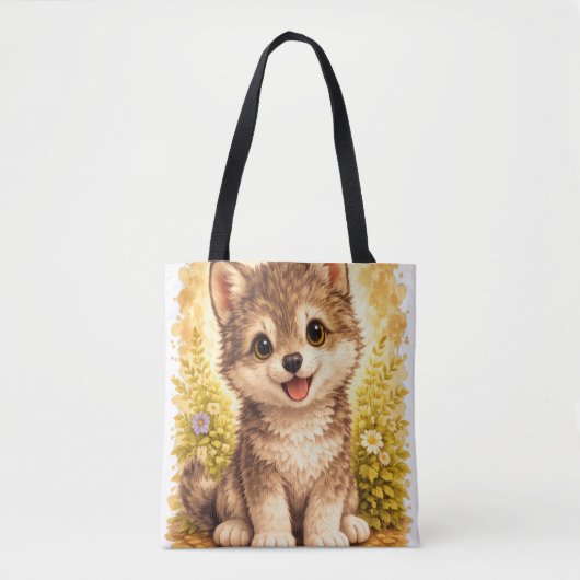 Cute Puppy Dog Tote Bag Kawaii Animal Gift トートバッグ (正面)