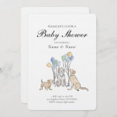 Cute Puppy Dogs and Balloons Boy Baby Shower 招待状 (正面/裏面)