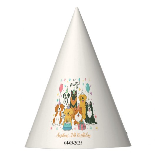 Cute Puppy Dogs Boy 5th Birthday Party パーティーハット (正面)