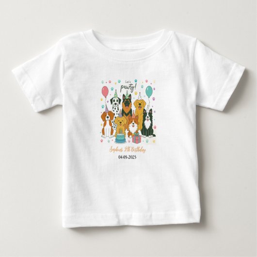 Cute Puppy Dogs Boy 5th Birthday Party ベビーTシャツ (正面)