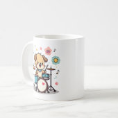 Cute Puppy Drummer - Happy Dog Playing Drums コーヒーマグカップ (正面左)