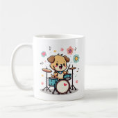 Cute Puppy Drummer - Happy Dog Playing Drums コーヒーマグカップ (左)