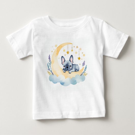 Cute Puppy French Bulldog on the Moon – ベビーTシャツ (正面)
