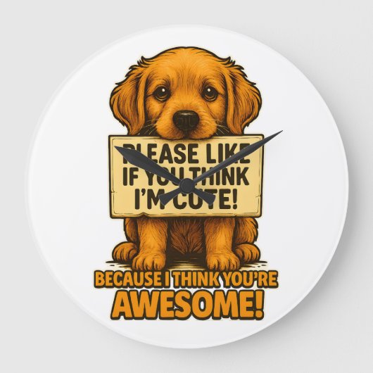 Cute Puppy, Funny Dog Lover Quote ラージ壁時計 (正面)