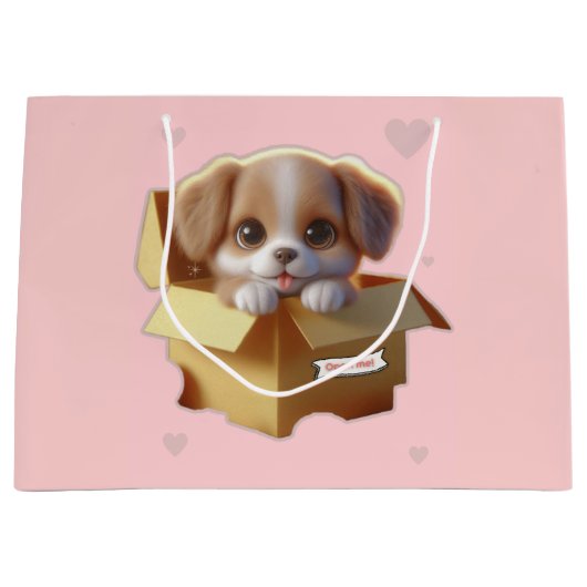 Cute Puppy Gift Bag | Kawaii Dog Lover Present ラージペーパーバッグ (正面)