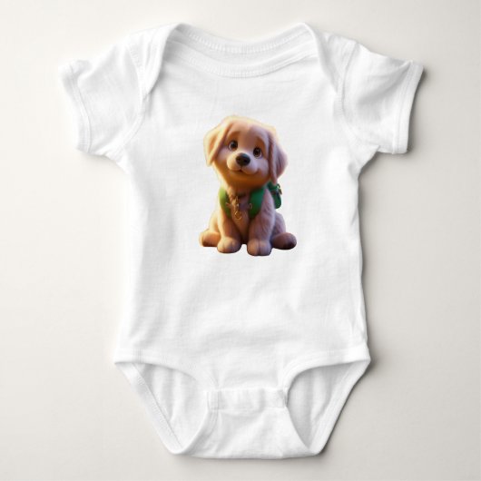 Cute Puppy, Golden Retriever, Baby BodysuitT-Shirt ベビーボディスーツ (正面)