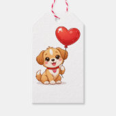 Cute Puppy Heart Balloon Valentines Design ギフトタグ (正面)