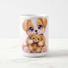 Cute Puppy Holding Teddy Bear Mug コーヒーマグカップ
