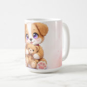 Cute Puppy Holding Teddy Bear Mug コーヒーマグカップ (正面右)