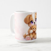 Cute Puppy Holding Teddy Bear Mug コーヒーマグカップ (正面左)