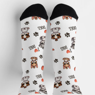 Cute Puppy I Love Dogs Pattern Crew Socks ソックス