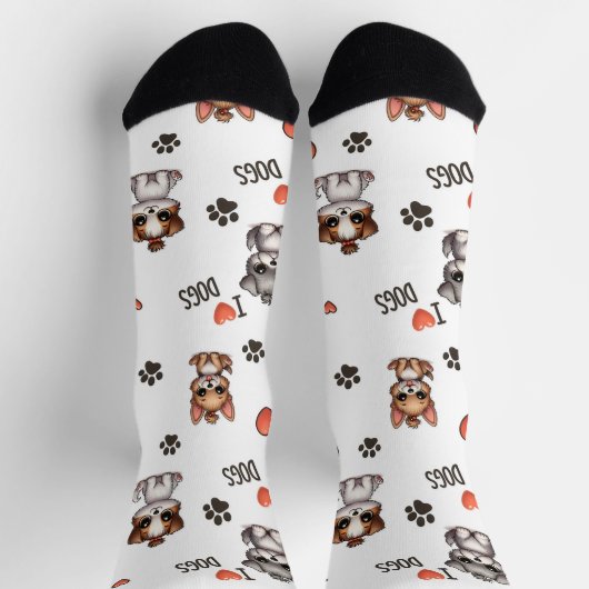 Cute Puppy I Love Dogs Pattern Crew Socks ソックス (上部)