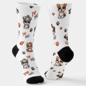 Cute Puppy I Love Dogs Pattern Crew Socks ソックス (傾斜あり)