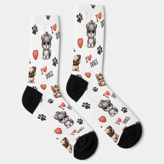 Cute Puppy I Love Dogs Pattern Crew Socks ソックス (右)