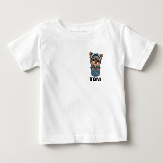 Cute Puppy in a Pocket T-Shirt ベビーTシャツ (正面)
