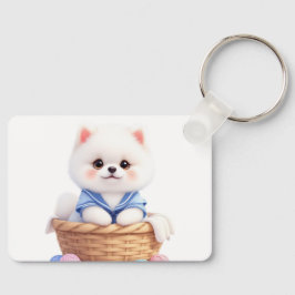Cute Puppy in Basket Keychain キーホルダー