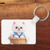 Cute Puppy in Basket Keychain キーホルダー (正面)