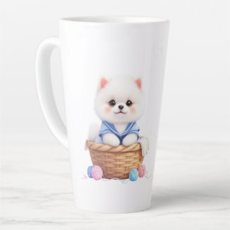Cute Puppy in Basket Latte Mug カフェラテマグ