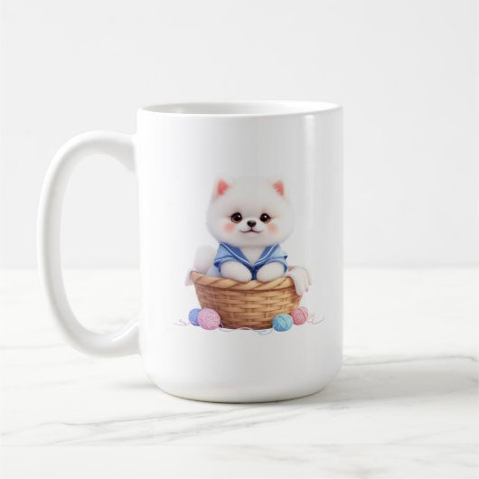 Cute Puppy in Basket Mug コーヒーマグカップ (左)