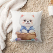 Cute Puppy in Basket Throw Pillow クッション (ブランケット)