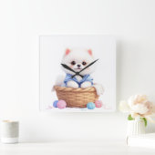 Cute Puppy in Basket Wall Clock スクエア壁時計 (ホーム)