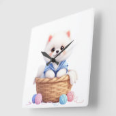 Cute Puppy in Basket Wall Clock スクエア壁時計 (傾斜)