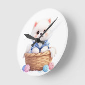 Cute Puppy in Basket Wall Clock ラウンド壁時計 (傾斜)