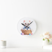 Cute Puppy in Basket Wall Clock ラウンド壁時計 (ホーム)