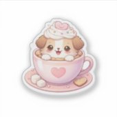 Cute Puppy in Coffee Cup Kawaii Sticker シール (正面)