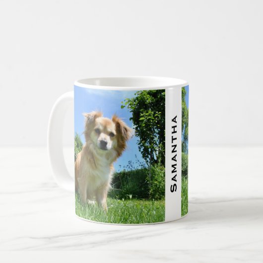 Cute Puppy in Garden Personalised コーヒーマグカップ (正面左)
