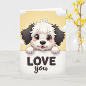 Cute Puppy Love You Card カード (黄色い花)