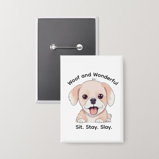 Cute Puppy Lovers Stylish Dog Mom Rectangle Button 缶バッジ (正面/裏面)