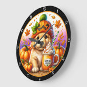 Cute Puppy Pumpkin Season Fall Theme ラージ壁時計 (傾斜)