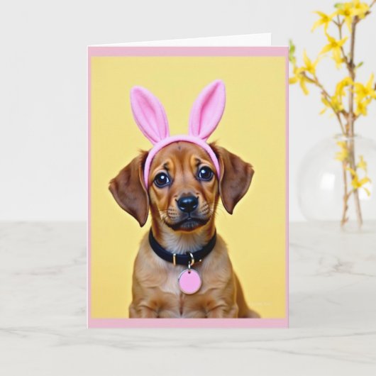 Cute Puppy Rabbit Ears Card カード (黄色い花)