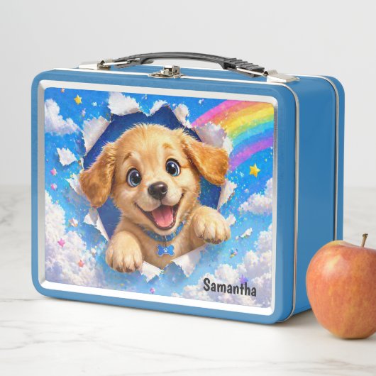 Cute Puppy Rainbow  Dog Breaking Through  メタルランチボックス (インサイチュ)