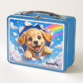 Cute Puppy Rainbow  Dog Breaking Through  メタルランチボックス (正面)