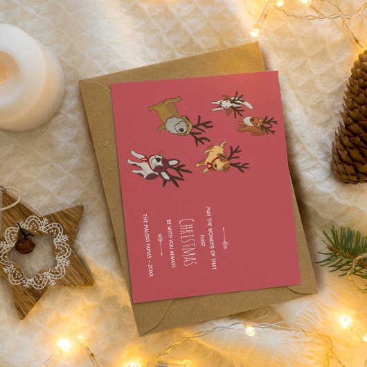 Cute Puppy Reindeer Baby’s First Christmas シーズンカード