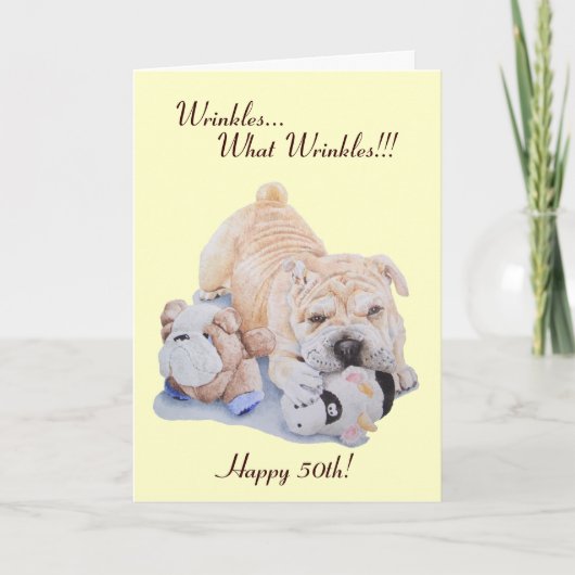 Cute puppy shar pei dog and teddy funny 50th カード (正面)
