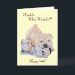 Cute puppy shar pei dog and teddy funny 50th カード<br><div class="desc">This cute little shar pei mixed breed puppy is named Honey and she's one of my favorite puppy portraits from my puppy and teddy collection, she was such a pleasure to paint, each cute wrinkle and crease took a lot of work but the end result was well worth the effort....</div>
