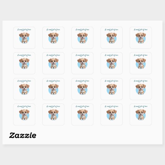 Cute Puppy Square Stickers with Custom Text スクエアシール (シート)