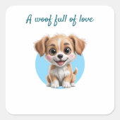 Cute Puppy Square Stickers with Custom Text スクエアシール (正面)