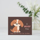 Cute Puppy Valentine Pun Card – I Woof You シーズンポストカード (スタンド正面)
