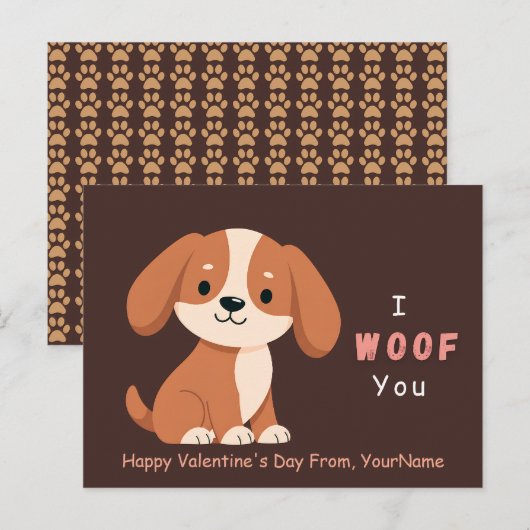 Cute Puppy Valentine Pun Card – I Woof You シーズンポストカード (正面/裏面)