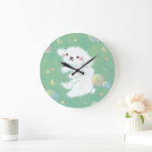 Cute Puppy with Bubbles and Flowers ラージ壁時計 (ホーム)