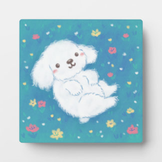 Cute Puppy with Flowers フォトプラーク